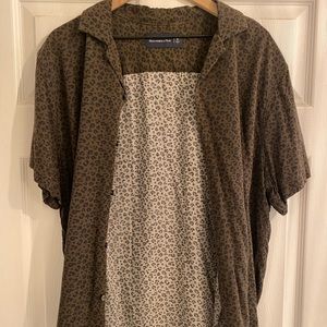 Abercrombie Camp Collar Short Sleeve Green Black Party Animal Print Men's XL